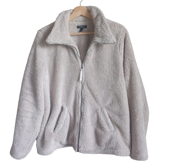 Torrid Beige Tan Faux Sherpa Teddy Soft Zip Up Jacket Size 1x - Picture 2 of 6
